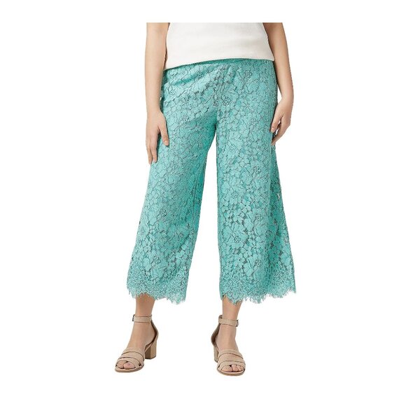 Isaac Mizrahi Live! Floral Lace Knit Culotte Pants Turquoise Sz Large Boho - Picture 12 of 13